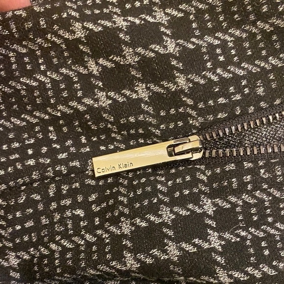 Calvin Klein 8 Bell Sleeve Shift Dress Tweed Black Gray Stretch Plaid Sheath - Picture 9 of 12